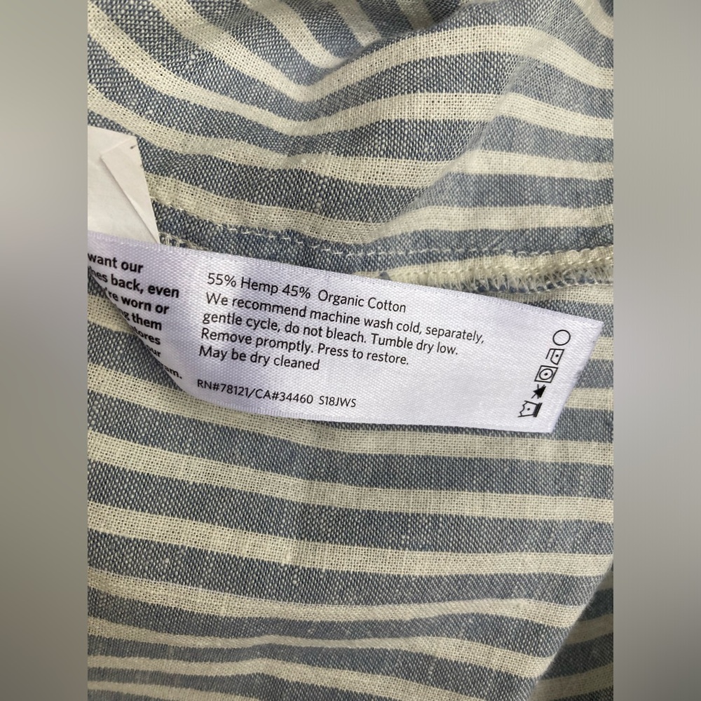 XL Eileen Fisher striped button front dress hemp/ organic cotton blue/natural - Picture 4 of 5